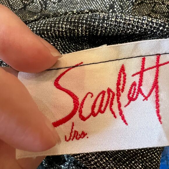 Vintage 90s Black Floral Metallic Bodycon Mini Dress size 9 - Picture 9 of 11